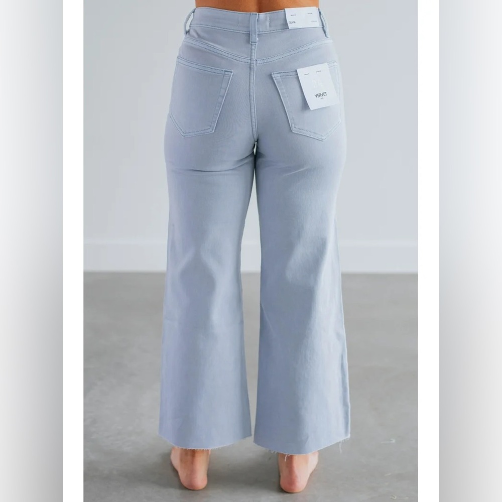 Vervet High Rise Crop Wide Leg Jeans Raw Hem 31 Stretch Fit